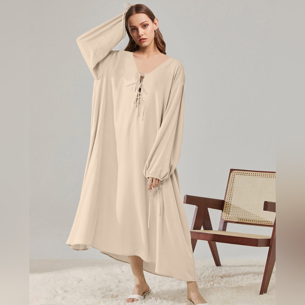 NEW Roomy Drawstring Detail Sleepwear Gown (Linen) - Lattelier - Picture 1 of 11